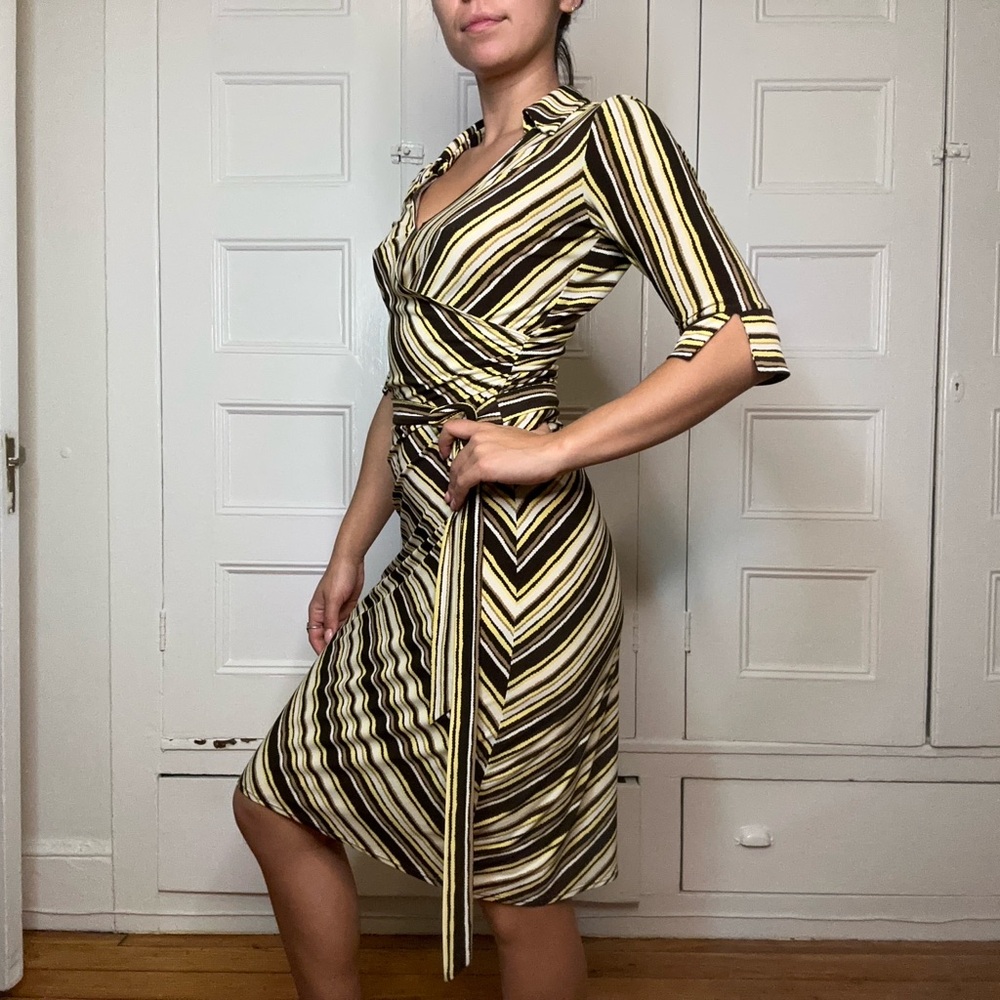 Vintage Striped Wrap Dress in Black and Cream